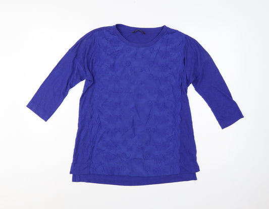 Marks & Spencer Women Blue UK 12 Embroidered Floral Linen Blend Tunic Top