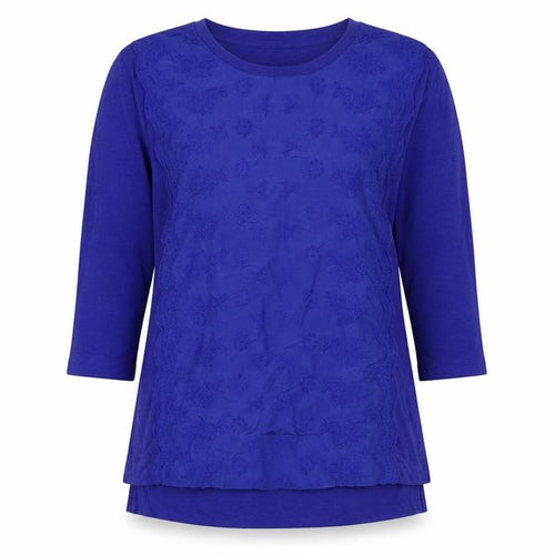 Marks & Spencer Women Blue UK 12 Embroidered Floral Linen Blend Tunic Top