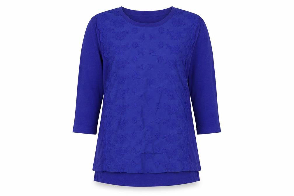 Marks & Spencer Women Blue UK 12 Embroidered Floral Linen Blend Tunic Top