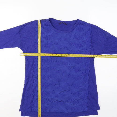 Marks & Spencer Women Blue UK 12 Embroidered Floral Linen Blend Tunic Top