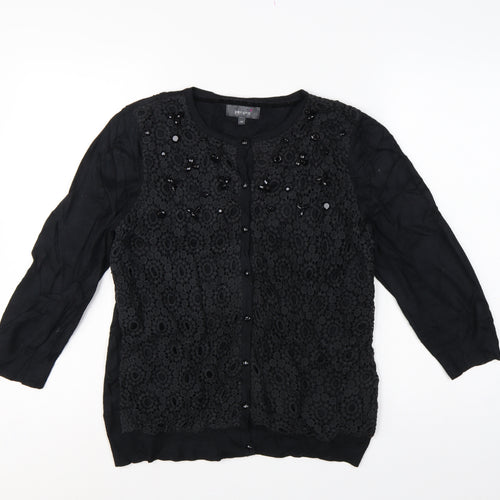 Per Una Women’s Black UK 14 Lace Beaded Button Cardigan 3/4 Sleeve