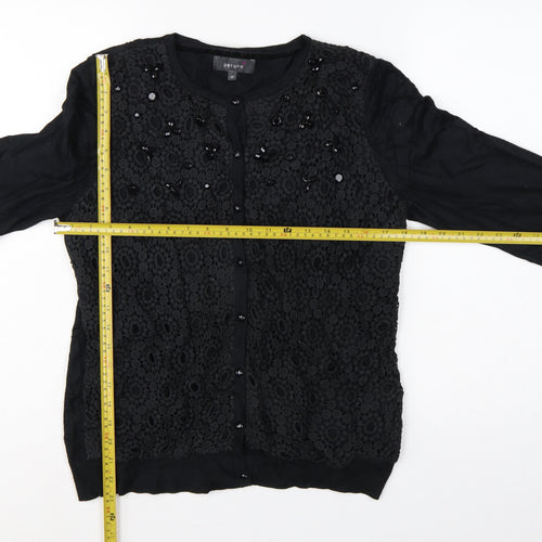 Per Una Women’s Black UK 14 Lace Beaded Button Cardigan 3/4 Sleeve