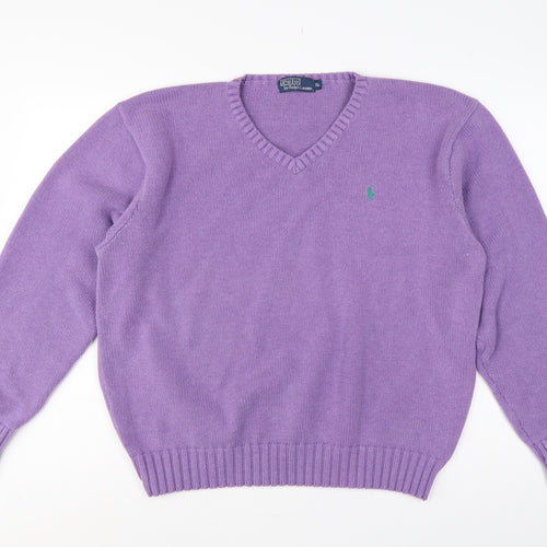 Polo Ralph Lauren Women Purple XL Cotton V-Neck Logo Pullover Jumper