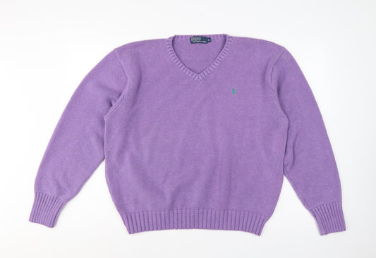 Polo Ralph Lauren Women Purple XL Cotton V-Neck Logo Pullover Jumper