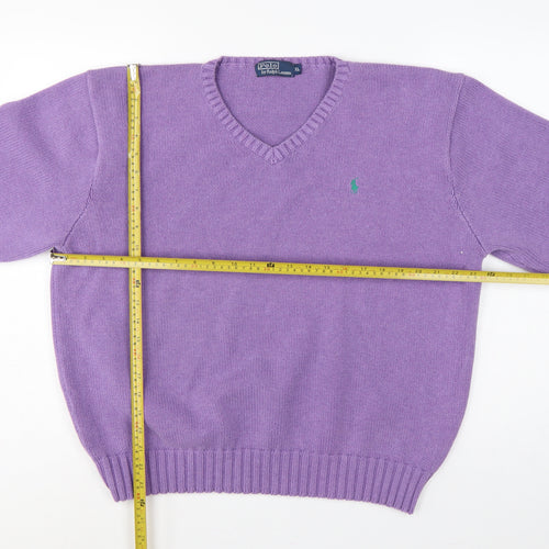 Polo Ralph Lauren Women Purple XL Cotton V-Neck Logo Pullover Jumper