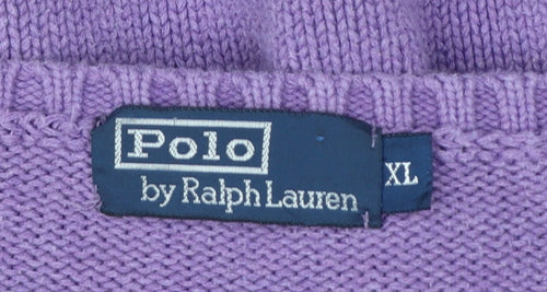 Polo Ralph Lauren Women Purple XL Cotton V-Neck Logo Pullover Jumper
