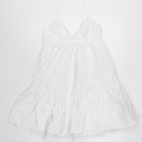 Zara Women White M Fit & Flare Strappy Backless Ruffle Mini Dress