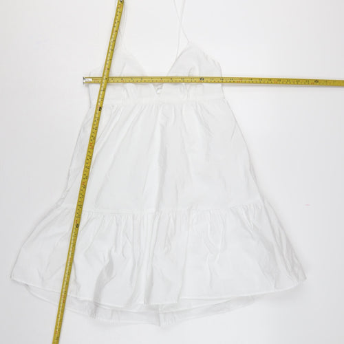 Zara Women White M Fit & Flare Strappy Backless Ruffle Mini Dress