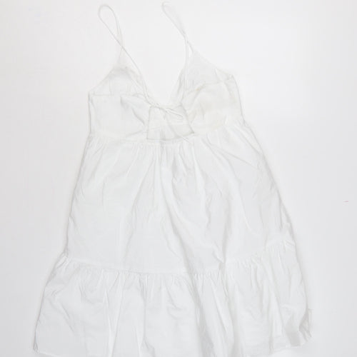 Zara Women White M Fit & Flare Strappy Backless Ruffle Mini Dress