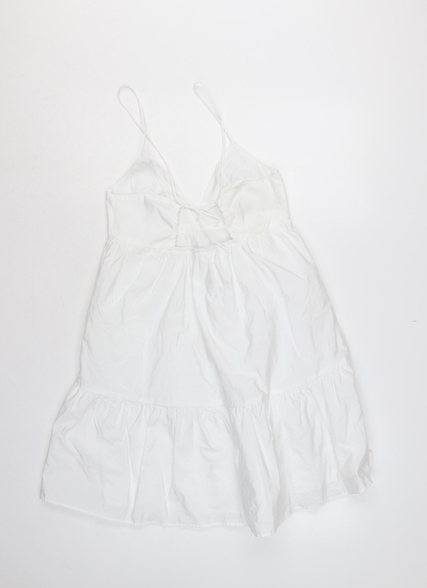 Zara Women White M Fit & Flare Strappy Backless Ruffle Mini Dress