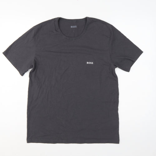 BOSS Mens Black L Logo Cotton Crew Neck Short Sleeve T-Shirt