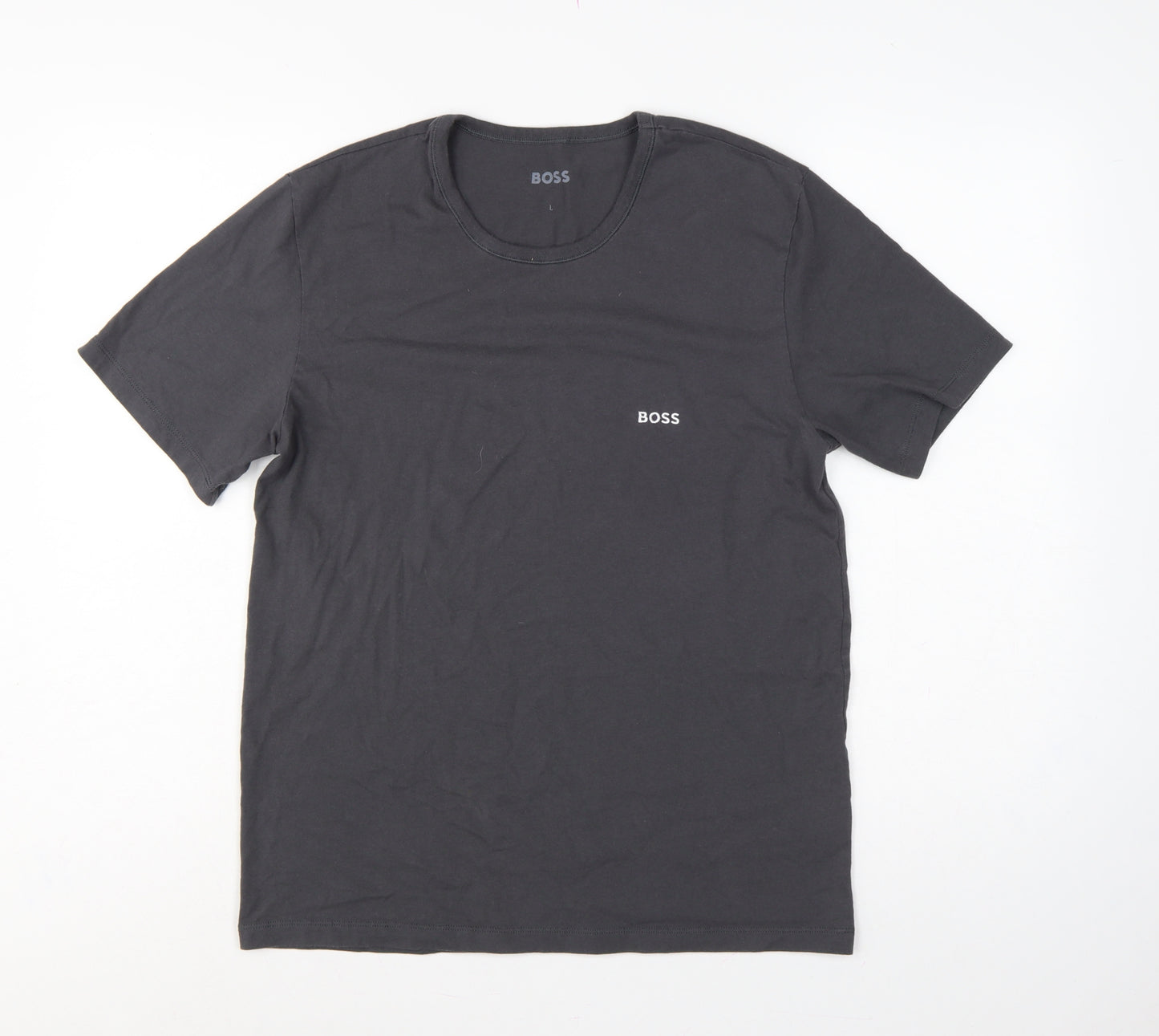 BOSS Mens Black L Logo Cotton Crew Neck Short Sleeve T-Shirt