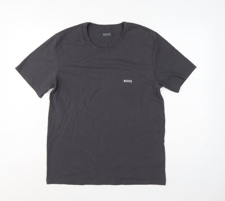 BOSS Mens Black L Logo Cotton Crew Neck Short Sleeve T-Shirt