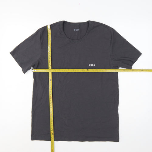 BOSS Mens Black L Logo Cotton Crew Neck Short Sleeve T-Shirt