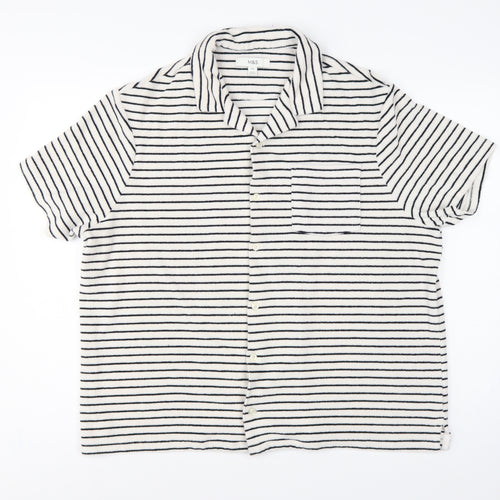 Marks and Spencer Women White Navy Striped Basic Cotton Terry Polo Shirt 2XL