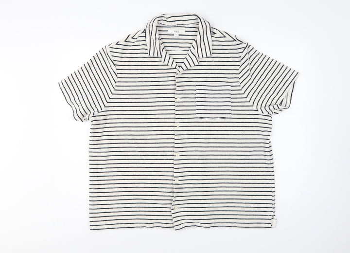 Marks and Spencer Women White Navy Striped Basic Cotton Terry Polo Shirt 2XL