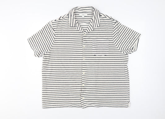 Marks and Spencer Women White Navy Striped Basic Cotton Terry Polo Shirt 2XL