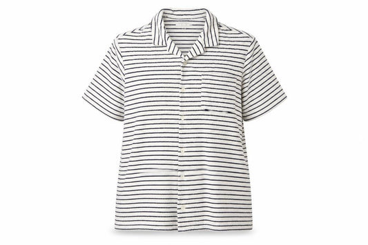 Marks and Spencer Women White Navy Striped Basic Cotton Terry Polo Shirt 2XL