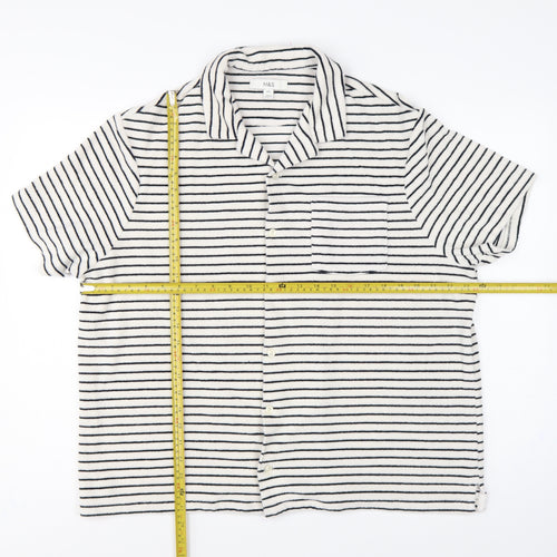 Marks and Spencer Women White Navy Striped Basic Cotton Terry Polo Shirt 2XL