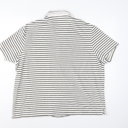 Marks and Spencer Women White Navy Striped Basic Cotton Terry Polo Shirt 2XL