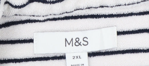 Marks and Spencer Women White Navy Striped Basic Cotton Terry Polo Shirt 2XL