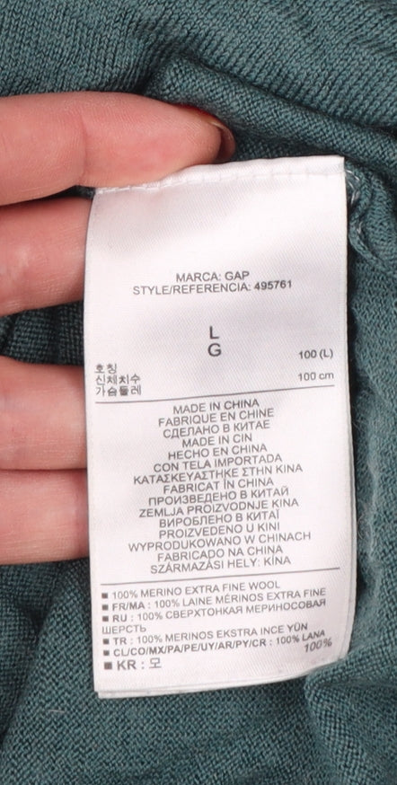 Gap Women's Green L 100% Merino Wool Crew Neck Fine Knit Pullover