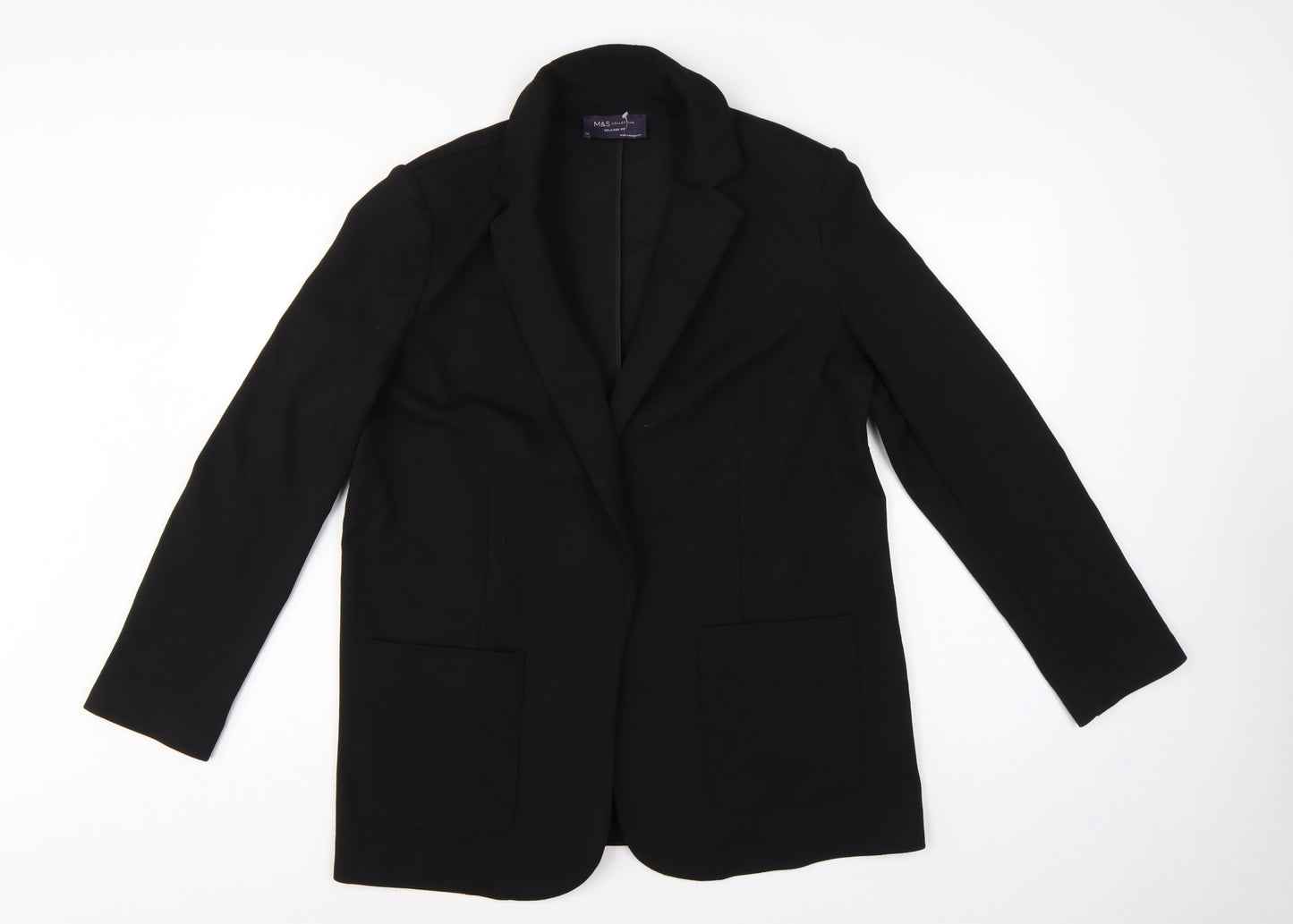 Marks and Spencer Women Black UK 14 Relaxed Fit Stretch Blazer