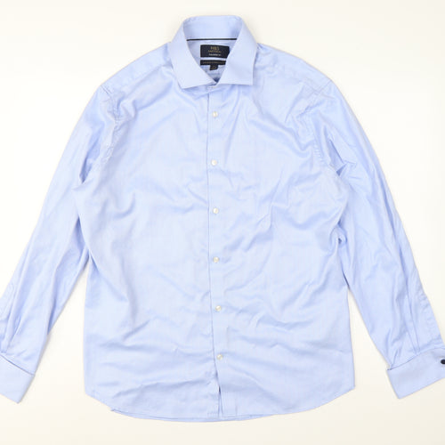 Marks and Spencer Men Blue L 17in Slim Herringbone Cotton Dress Shirt