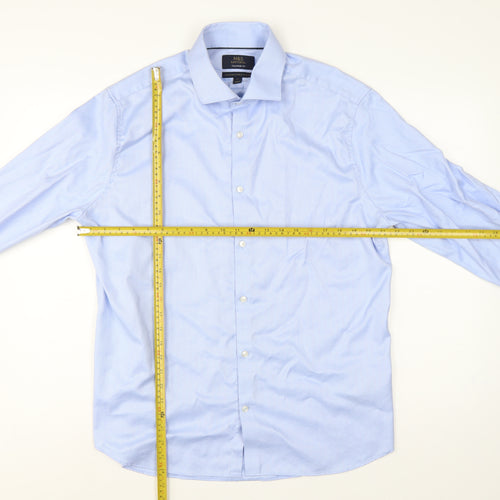 Marks and Spencer Men Blue L 17in Slim Herringbone Cotton Dress Shirt
