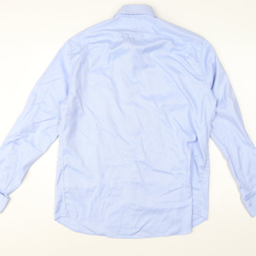 Marks and Spencer Men Blue L 17in Slim Herringbone Cotton Dress Shirt