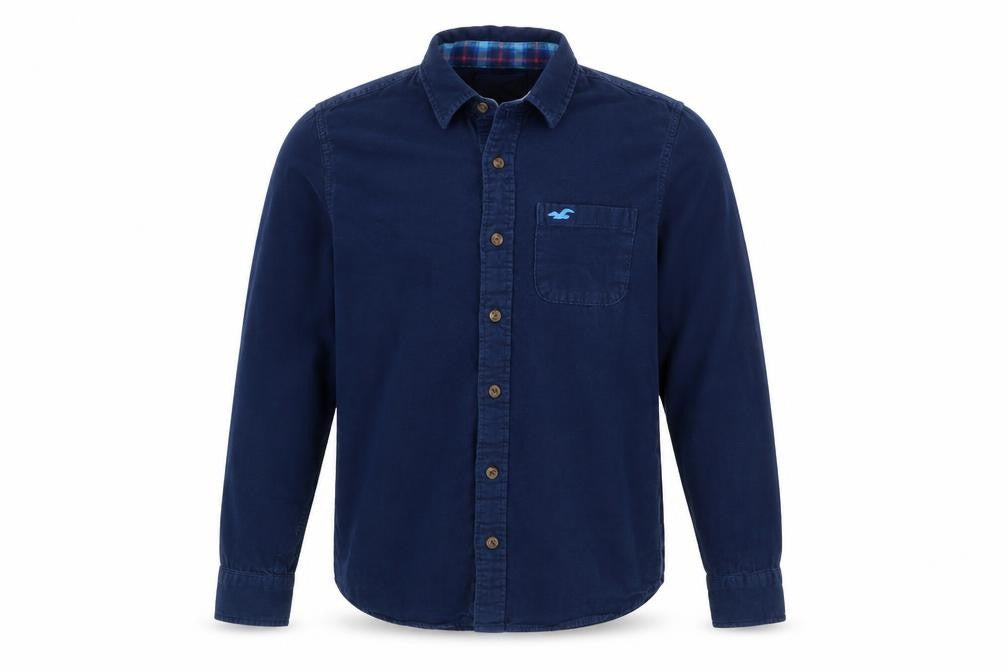 Hollister Men’s Blue M Cotton Long Sleeve Button-Up Shirt Pocket