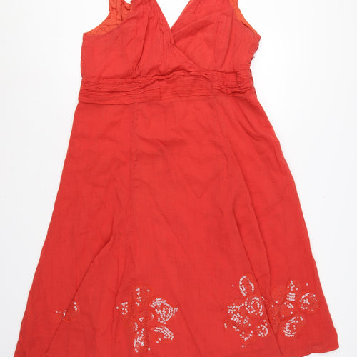 Rocha John Rocha Women Red Size 18 Cotton Embroidered Sequin Maxi Dress