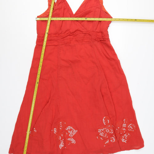 Rocha John Rocha Women Red Size 18 Cotton Embroidered Sequin Maxi Dress