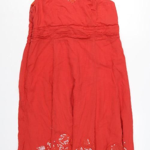 Rocha John Rocha Women Red Size 18 Cotton Embroidered Sequin Maxi Dress