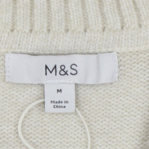 Marks & Spencer Women Ivory M Cable Knit Sleeveless Jumper Vest