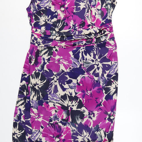 Laura Ashley Women Purple Floral UK 16 Knee Length Sheath Dress