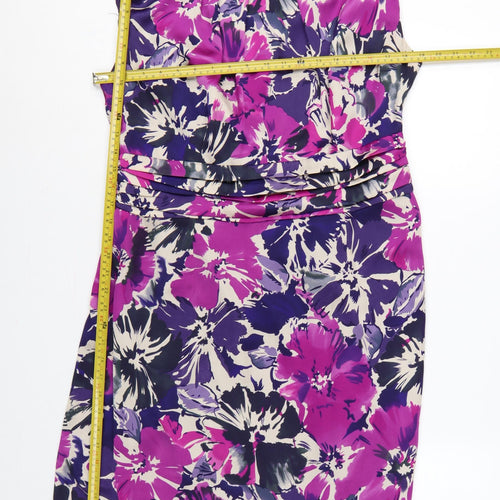 Laura Ashley Women Purple Floral UK 16 Knee Length Sheath Dress