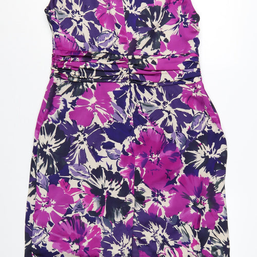 Laura Ashley Women Purple Floral UK 16 Knee Length Sheath Dress