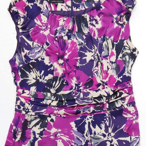 Laura Ashley Women Purple Floral UK 16 Knee Length Sheath Dress
