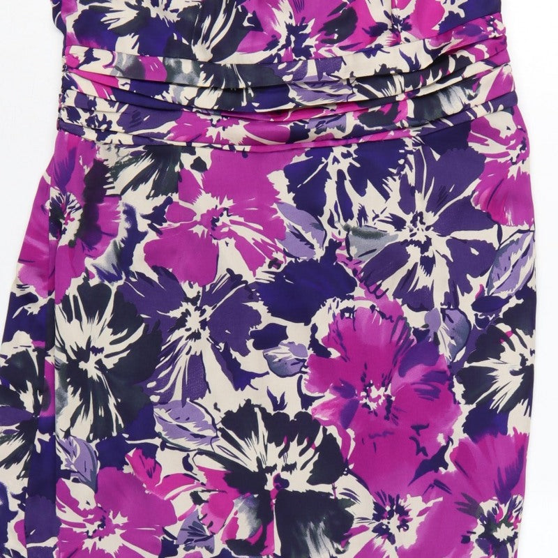 Laura Ashley Women Purple Floral UK 16 Knee Length Sheath Dress