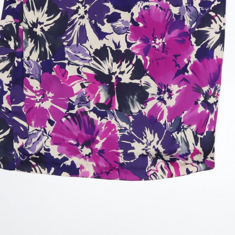 Laura Ashley Women Purple Floral UK 16 Knee Length Sheath Dress