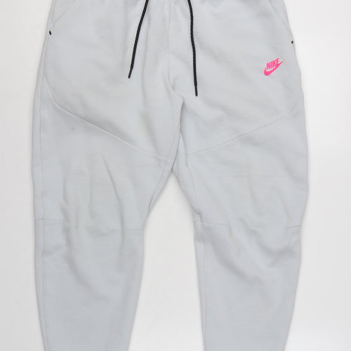 Nike Women Grey Pink Logo Tech Fleece Jogger Trousers L