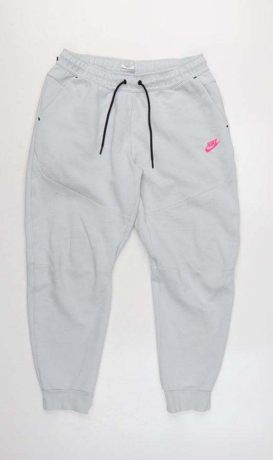Nike Women Grey Pink Logo Tech Fleece Jogger Trousers L