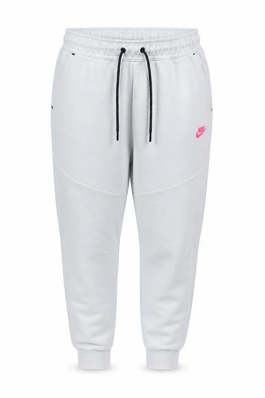Front view of Nike Women Grey Pink Logo Tech Fleece Jogger Trousers L