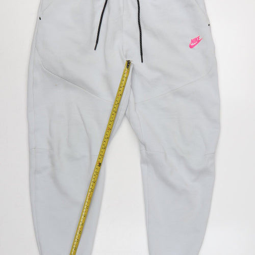 Nike Women Grey Pink Logo Tech Fleece Jogger Trousers L