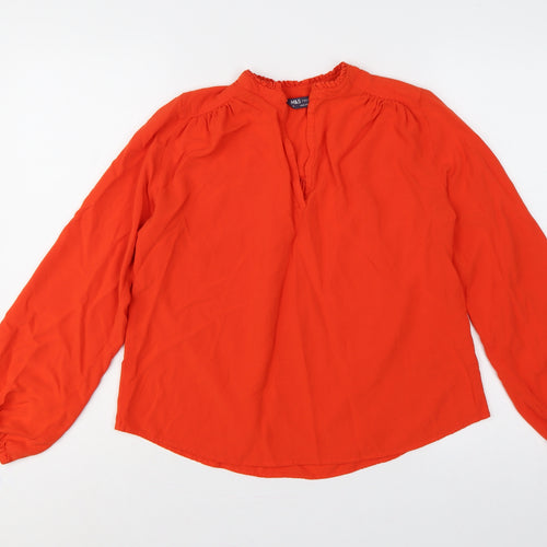Marks & Spencer Women Orange UK 6 Ruffle High Neck Long Sleeve Blouse