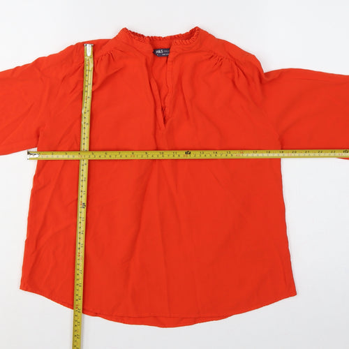 Marks & Spencer Women Orange UK 6 Ruffle High Neck Long Sleeve Blouse