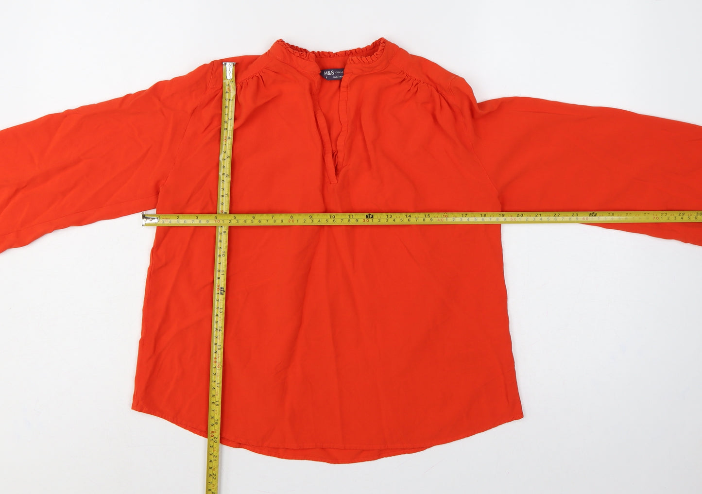 Marks & Spencer Women Orange UK 6 Ruffle High Neck Long Sleeve Blouse