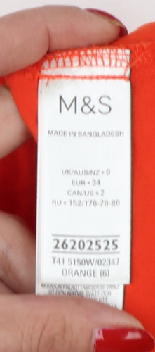 Marks & Spencer Women Orange UK 6 Ruffle High Neck Long Sleeve Blouse