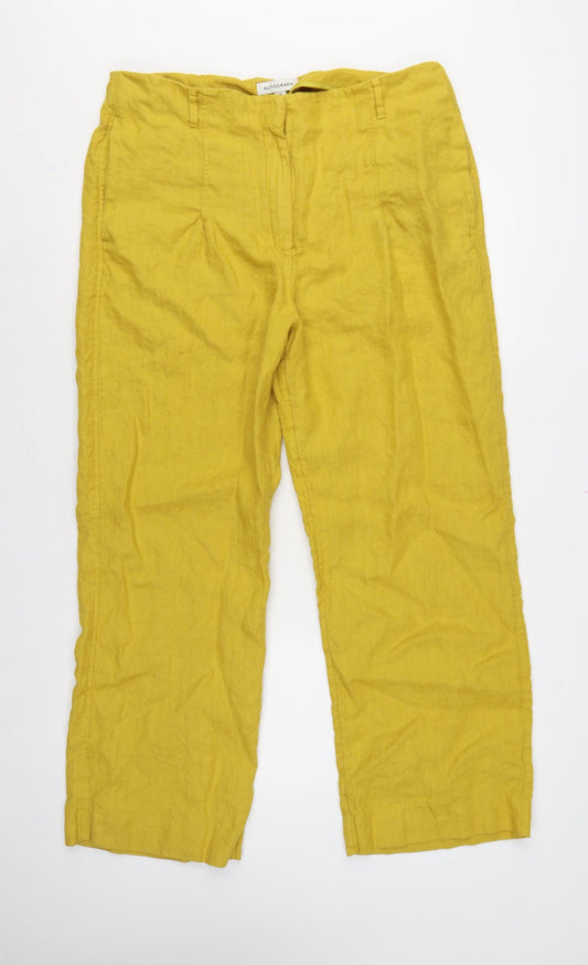Marks and Spencer Autograph Women Yellow Linen Straight Trousers UK 18